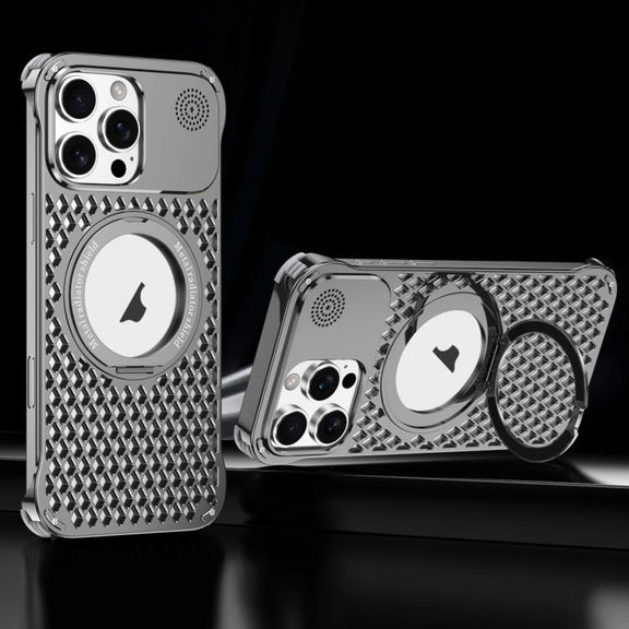 For iPhone 14 Pro R-JUST RJ-64 Aromatherapy Heat Dissipation MagSafe Phone Case with Stand(Grey)