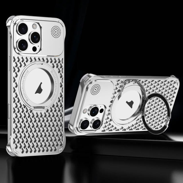 For iPhone 14 Pro R-JUST RJ-64 Aromatherapy Heat Dissipation MagSafe Phone Case with Stand(Silver)