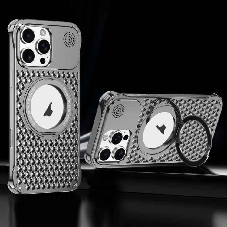 For iPhone 14 Pro Max R-JUST RJ-64 Aromatherapy Heat Dissipation MagSafe Phone Case with Stand(Grey)