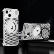 For iPhone 14 R-JUST RJ-64 Aromatherapy Heat Dissipation MagSafe Phone Case with Stand(Silver)