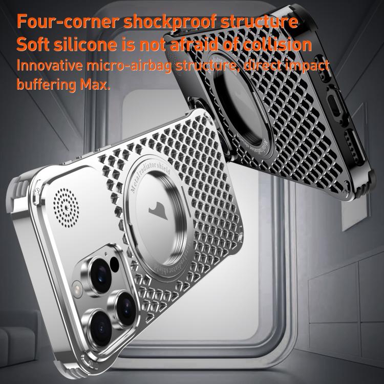 For iPhone 15 Pro Max R-JUST RJ-64 Aromatherapy Heat Dissipation MagSafe Phone Case with Stand(Black)