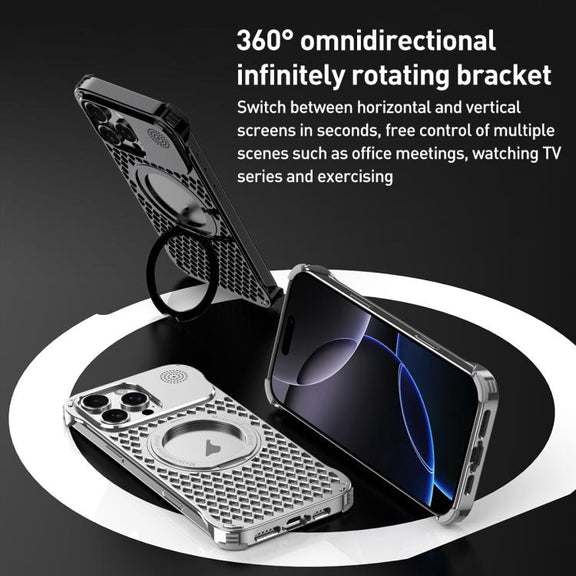 For iPhone 14 Pro R-JUST RJ-64 Aromatherapy Heat Dissipation MagSafe Phone Case with Stand(Black)