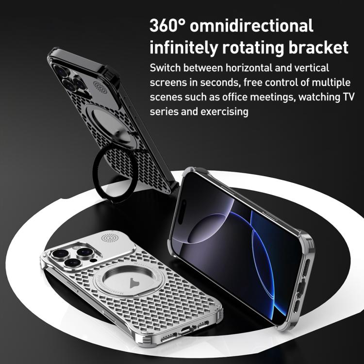 For iPhone 15 Pro R-JUST RJ-64 Aromatherapy Heat Dissipation MagSafe Phone Case with Stand(Silver)