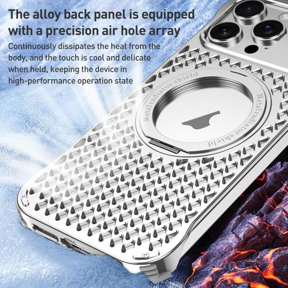 For iPhone 16 Pro R-JUST RJ-64 Aromatherapy Heat Dissipation MagSafe Phone Case with Stand(Grey)