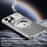 For iPhone 14 R-JUST RJ-64 Aromatherapy Heat Dissipation MagSafe Phone Case with Stand(Silver)