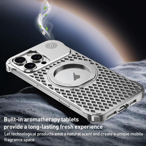 For iPhone 15 Pro Max R-JUST RJ-64 Aromatherapy Heat Dissipation MagSafe Phone Case with Stand(Grey)