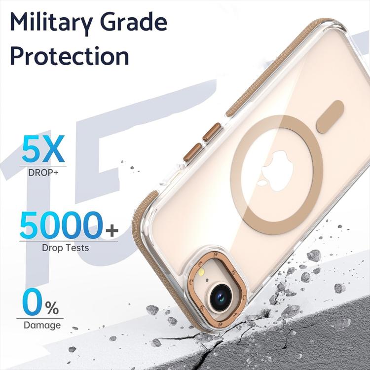 For iPhone 16e Dual-Color Clear Acrylic Hybrid TPU MagSafe Phone Case(Desert Gold)