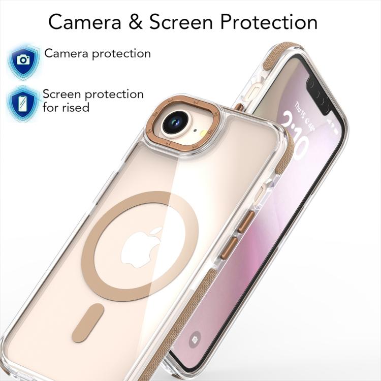 For iPhone 16e Dual-Color Clear Acrylic Hybrid TPU MagSafe Phone Case(Desert Gold)
