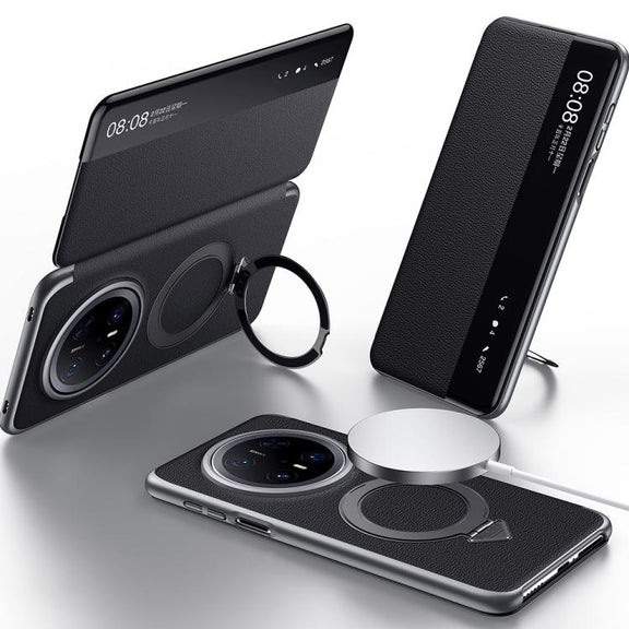 For Huawei Mate 70 Pro / Mate 70 Pro+ SULADA Smart View Window MagSafe Magnetic Holder Leather Phone Case(Black)