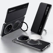 For Huawei Mate 70 RS Ultimate SULADA Smart View Window MagSafe Magnetic Holder Leather Phone Case(Black)