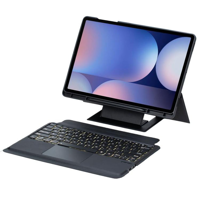 For Samsung Galaxy Tab S10+ / S9 FE+ / S9+ Holder Floating Detachable Backlight Keyboard Tablet Leather Case with Touchpad(Black)