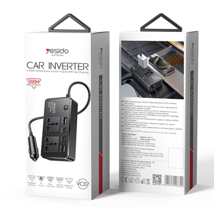 Yesido VC07 200W AC220V Multifunctional Car Inverter(Black)