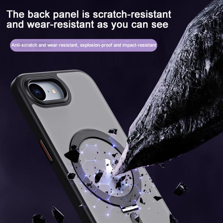 For iPhone 16e Airbag MagSafe Shockproof Frosted Phone Case with Fold Holder(Black)