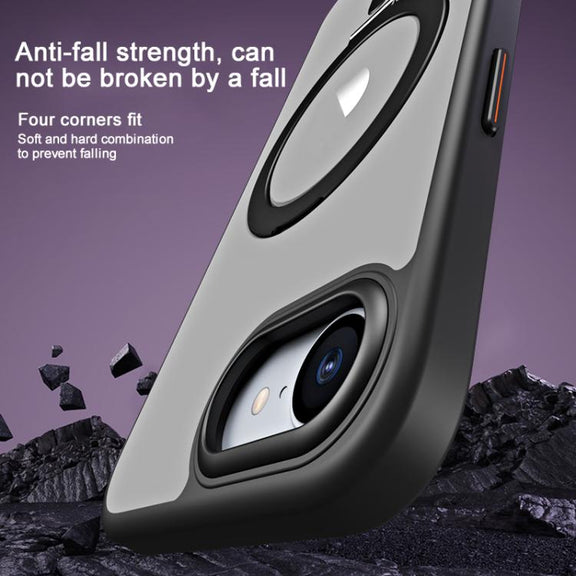 For iPhone 16e Airbag MagSafe Shockproof Frosted Phone Case with Fold Holder(Blue)