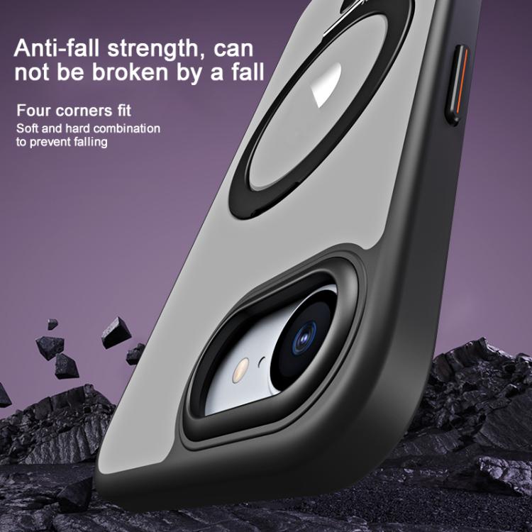 For iPhone 16e Airbag MagSafe Shockproof Frosted Phone Case with Fold Holder(Silver)
