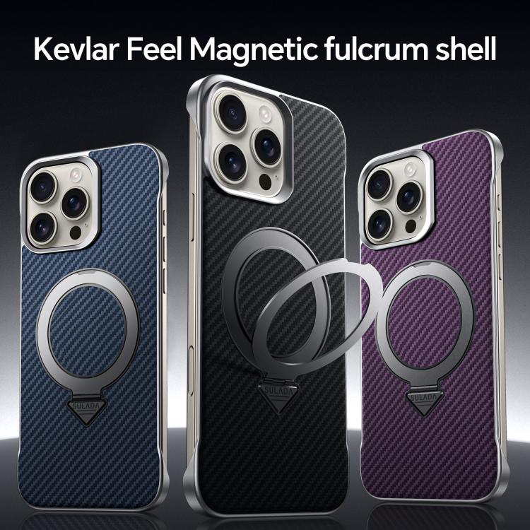For iPhone 16 Plus SULADA Kevlar Texture MagSafe Magnetic Holder Phone Case(Purple)