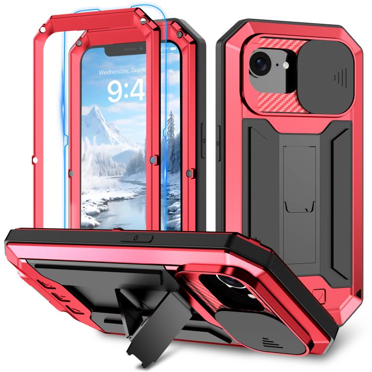 For iPhone 16e Sliding Camera IP68 Water-resistant Holder Phone Case(Red)