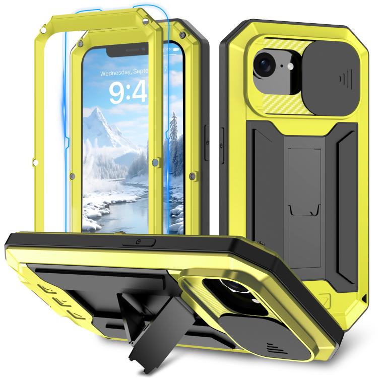For iPhone 16e Sliding Camera IP68 Water-resistant Holder Phone Case(Yellow)