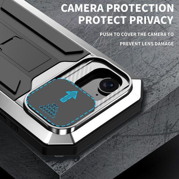 For iPhone 16e Sliding Camera IP68 Water-resistant Holder Phone Case(Silver)