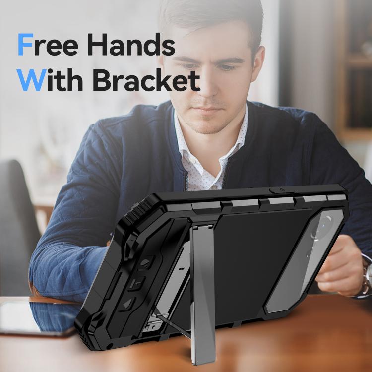For iPhone 16e IP68 Water-resistant Dustproof Shockproof Holder Phone Case(Black)