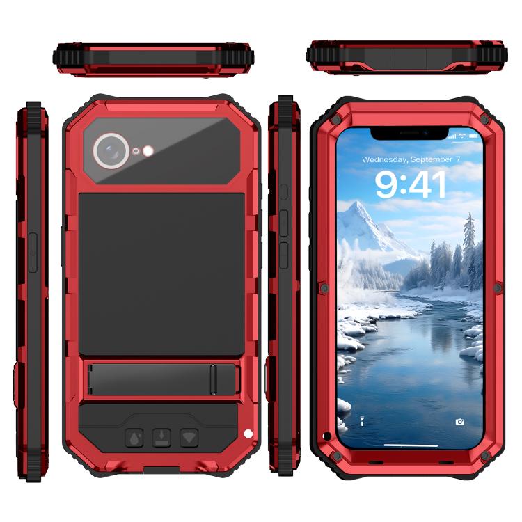 For iPhone 16e IP68 Water-resistant Dustproof Shockproof Holder Phone Case(Red)