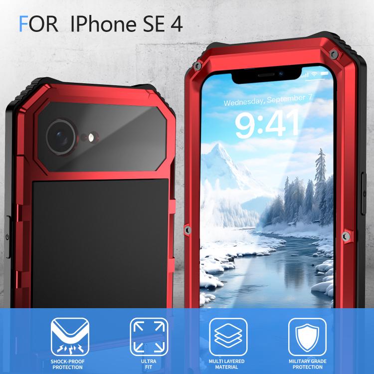For iPhone 16e IP68 Water-resistant Dustproof Shockproof Holder Phone Case(Red)