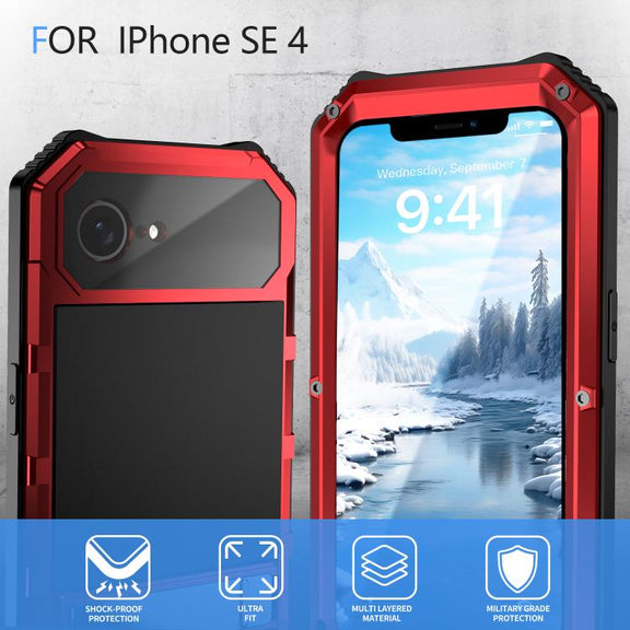 For iPhone 16e IP68 Water-resistant Dustproof Shockproof Holder Phone Case(Red)