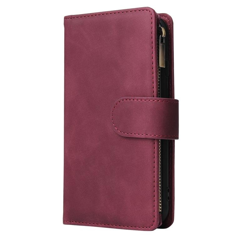 For iPhone 16e Multifunctional Multi-Card Wallet Phone Leather Case(Wine Red)