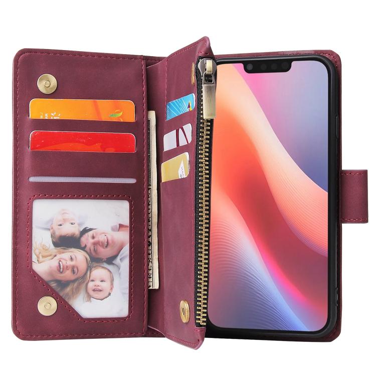 For iPhone 16e Multifunctional Multi-Card Wallet Phone Leather Case(Wine Red)