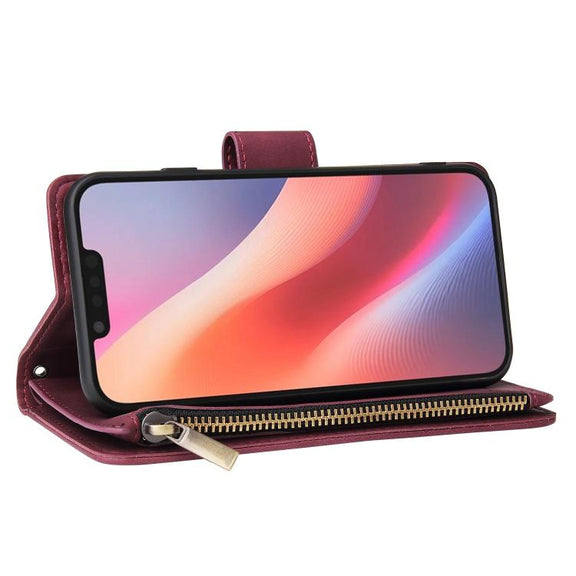 For iPhone 16e Multifunctional Multi-Card Wallet Phone Leather Case(Wine Red)