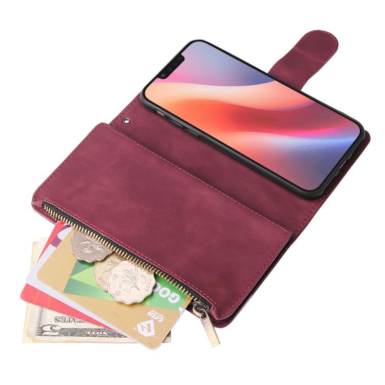 For iPhone 16e Multifunctional Multi-Card Wallet Phone Leather Case(Wine Red)