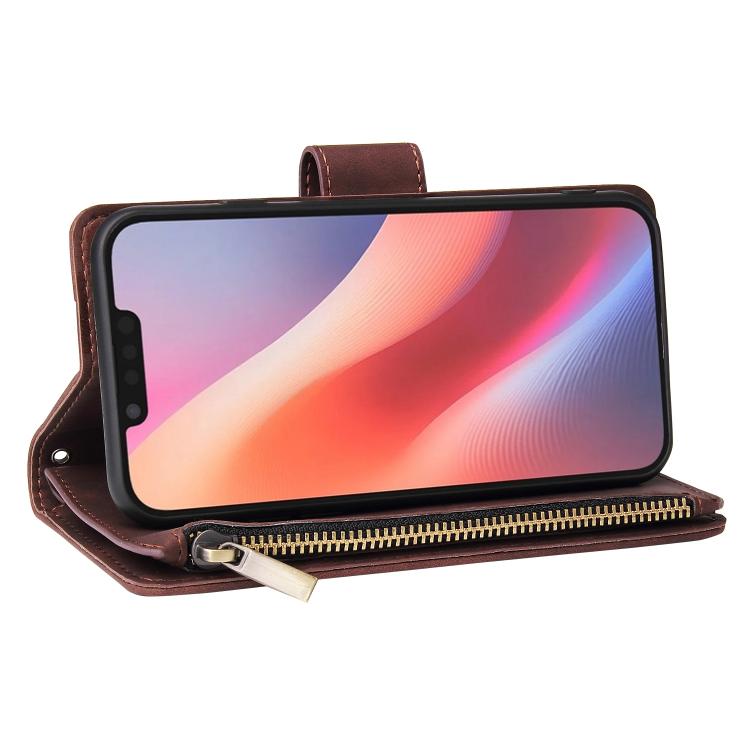 For iPhone 16e Multifunctional Multi-Card Wallet Phone Leather Case(Coffee)