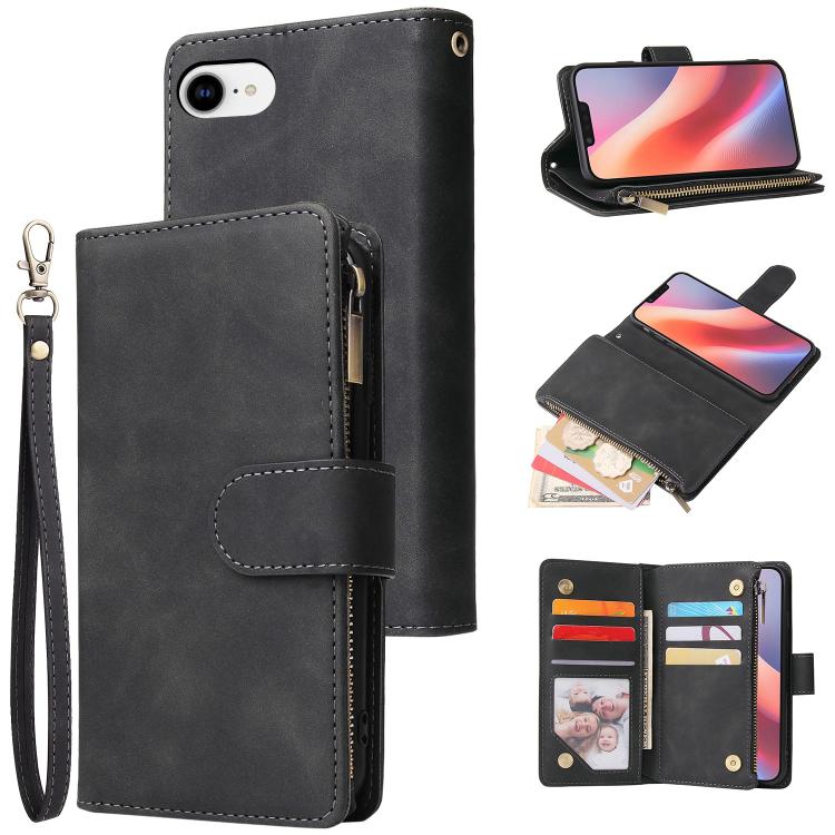 For iPhone 16e Multifunctional Multi-Card Wallet Phone Leather Case(Black)