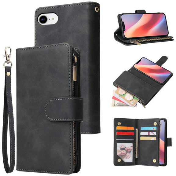 For iPhone 16e Multifunctional Multi-Card Wallet Phone Leather Case(Black)