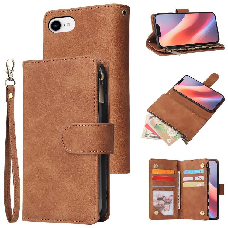 For iPhone 16e Multifunctional Multi-Card Wallet Phone Leather Case(Brown)