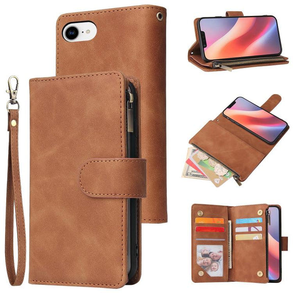 For iPhone 16e Multifunctional Multi-Card Wallet Phone Leather Case(Brown)