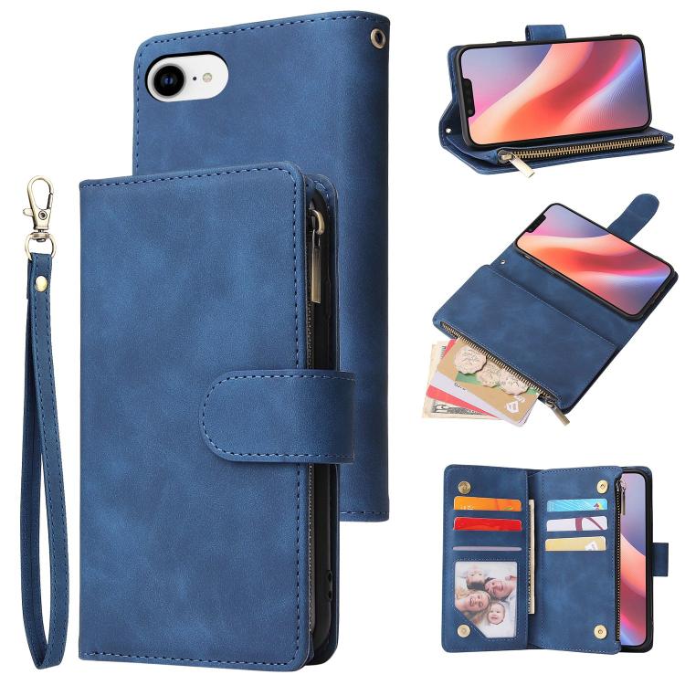 For iPhone 16e Multifunctional Multi-Card Wallet Phone Leather Case(Dark Blue)