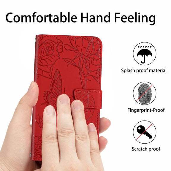 For Tecno Pova 7 5G Skin Feel Butterfly Embossed Flip Leather Phone Case(Red)