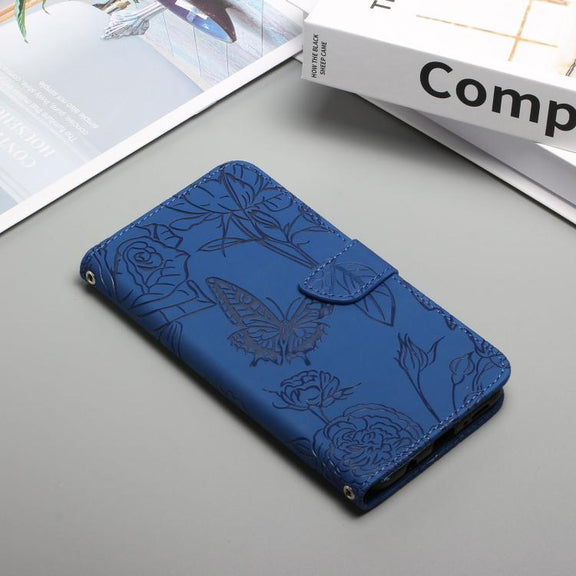 For Tecno Spark 40 4G Skin Feel Butterfly Embossed Flip Leather Phone Case(Blue)