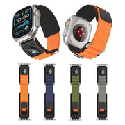 For Apple Watch 46mm / 49mm / 45mm / 44mm Kalebol Compass Nylon Loop Watch Strap(Black Army Green)