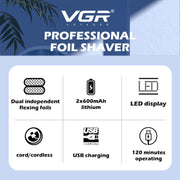 VGR V-352 Double Cutter Head Portable Electric Foil Shaver(Transparent Black)