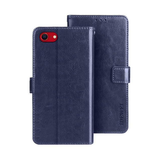 For iPhone 16e idewei Crazy Horse Texture Leather Phone Case(Blue)