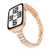 For Apple Watch 46mm / 49mm / 45mm / 44mm Slim Train Section Diamond Metal Watch Band(Rose Gold)