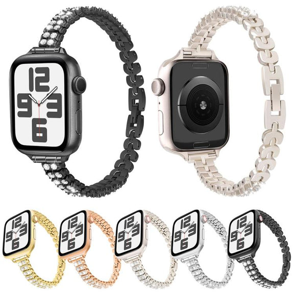 For Apple Watch 42mm / 41mm / 40mm / 38mm Slim Train Section Diamond Metal Watch Band(Silver)