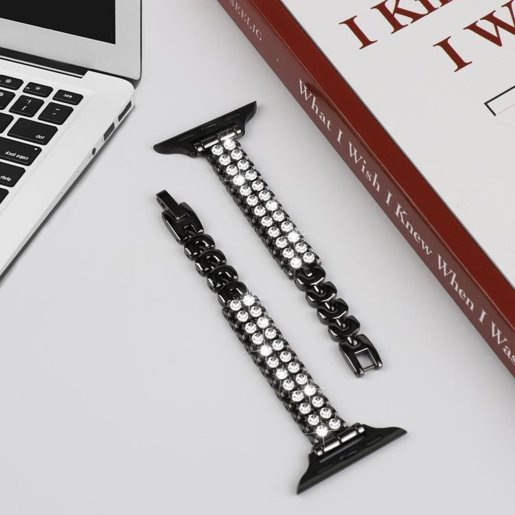 For Apple Watch 42mm / 41mm / 40mm / 38mm Slim Train Section Diamond Metal Watch Band(Black)