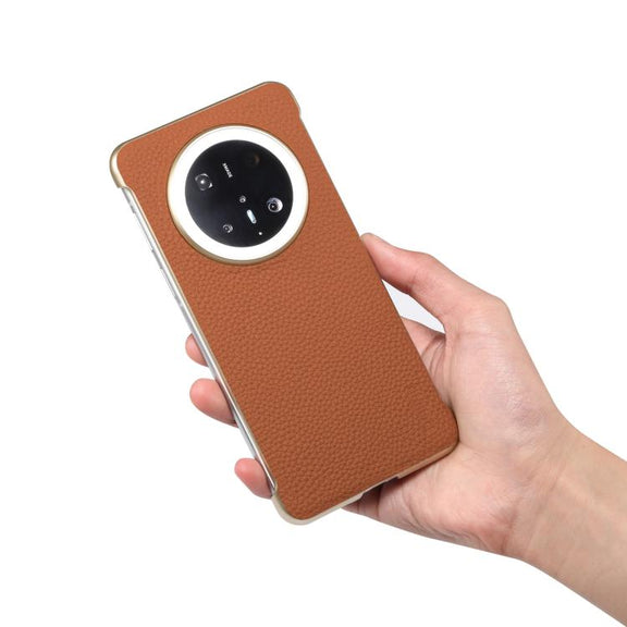 For Huawei Mate 60 Pro Denior A20 Genuine Leather Litchi Texture MagSafe Frameless Phone Case(Brown)