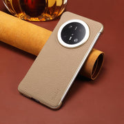 For Huawei Mate 70 Pro Denior A20 Genuine Leather Litchi Texture MagSafe Frameless Phone Case(Khaki)