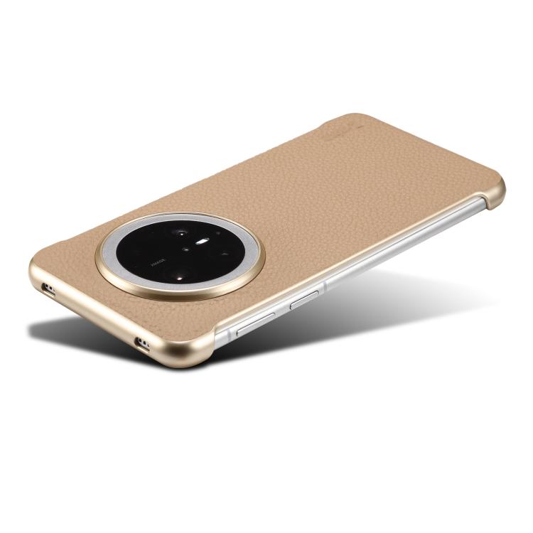 For Huawei Mate 70 Pro Denior A20 Genuine Leather Litchi Texture MagSafe Frameless Phone Case(Khaki)