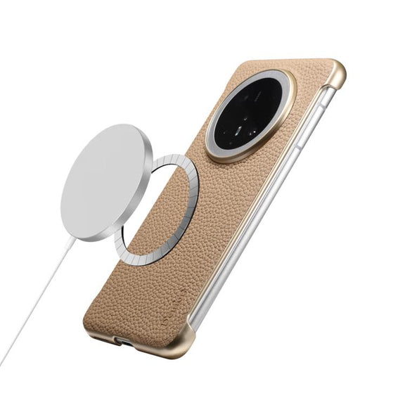 For Huawei Mate 70 Pro Denior A20 Genuine Leather Litchi Texture MagSafe Frameless Phone Case(Khaki)