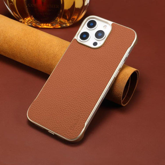 For iPhone 14 Pro Denior A20 Genuine Leather Litchi Texture MagSafe Frameless Phone Case(Brown)